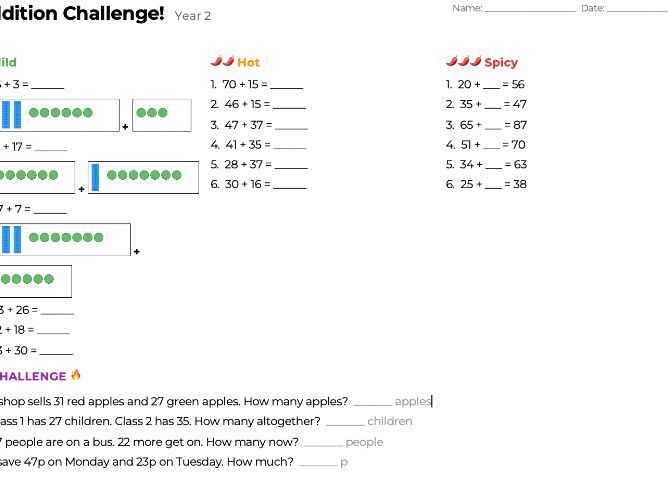 Year 2 Maths Challenge Pack - All 4 Operations - 16 Worksheets