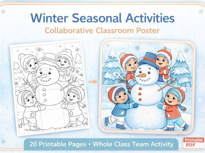 Winter Collaborative Coloring Poster – Whole Class Team Activity (20 Printable Pages)