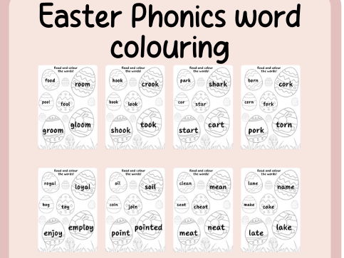 Easter theme- Phonics word read and colour- continuous provision