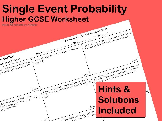 GCSE Maths Worksheet: Single Event Probability - Higher Tier
