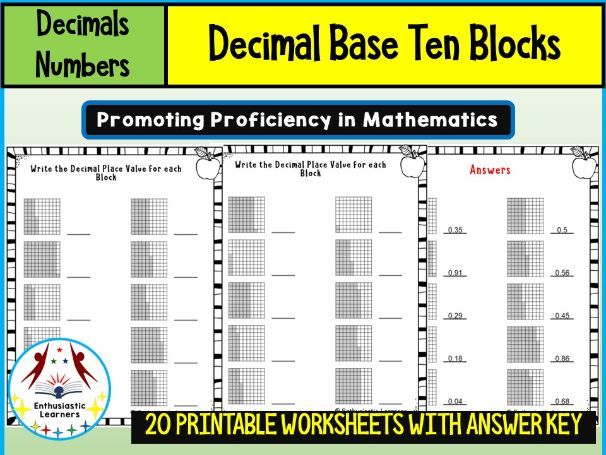 Decimal Base Ten Blocks Worksheets Math Problems