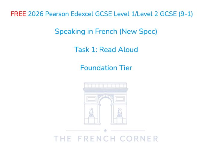 FREE 2026 Pearson Edexcel GCSE French – Speaking Task 1: Read Aloud – Foundation Tier