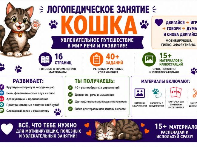 Russian lesson Логопедическое занятие «Кошка\Кот» на русском