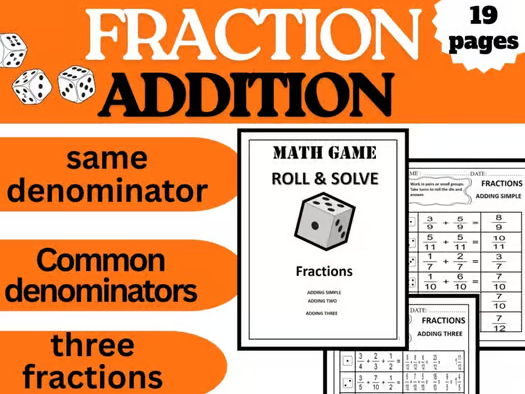 Roll and Solve Fraction Addition Game – Same Denominator, Common Denominators