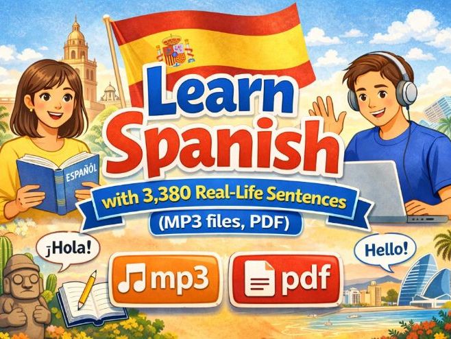Learn Spanish with 3,380 Real-Life Sentences(MP3 files, PDF)