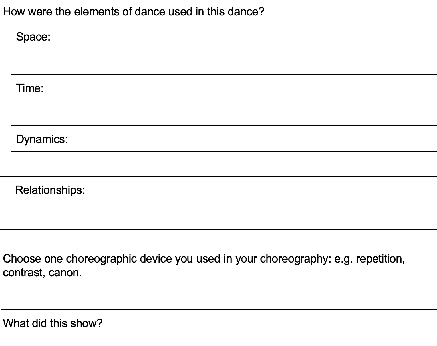 Upper Primary Contemporary Dance Topic