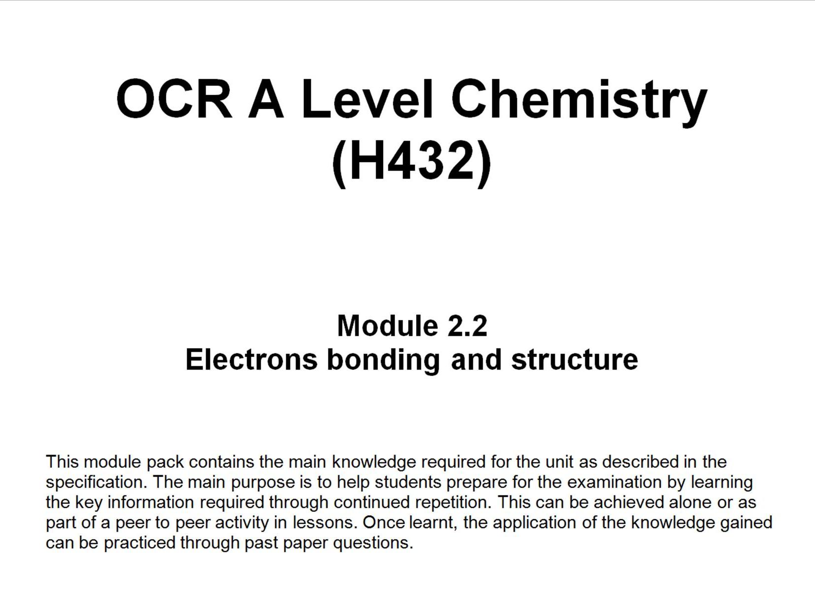 OCR A Level Chemistry (H432) - Complete Module 2  knowledge  pack
