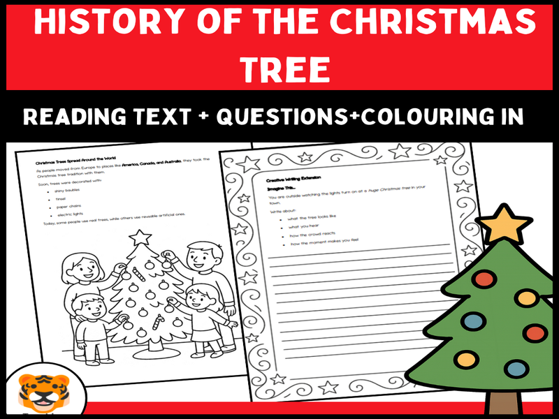 Christmas Tree Reading Comprehension | KS1–KS2 English & History | Non-Fiction Text, Questions, Writ