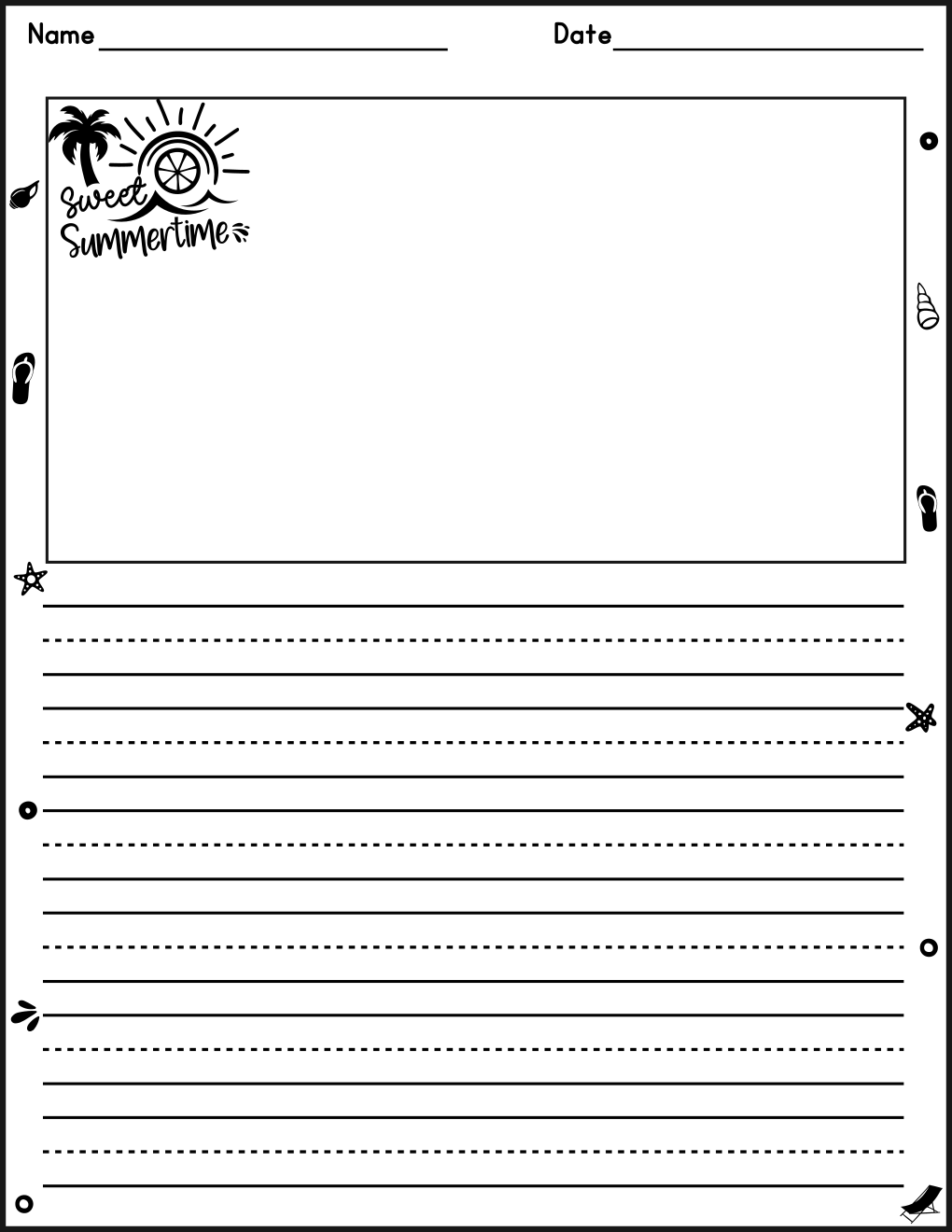 Summer-Themed Lined Writing Paper with &amp; without Picture Box - EYFS ...