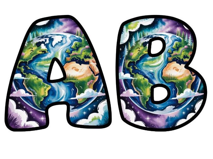 Earth Plane Living Ozone Lettering Set | Classroom Display | Upper & Lowercase, 0-9 and Signs