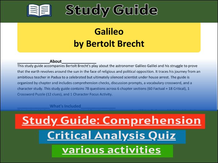 Study Guide for : Galileo by Bertolt Brecht & Comprehension Test