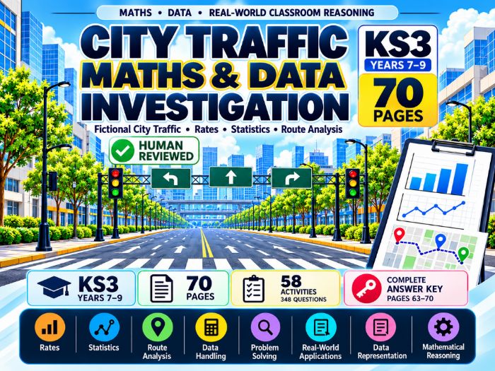 City Traffic Maths & Data Investigation | KS3 | Years 7–9 | 70 Pages