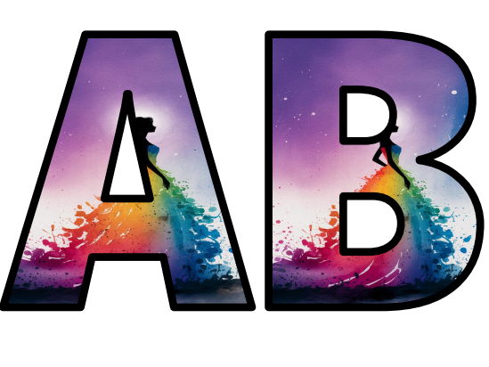 Art Woman Dress Rainbow Colorful Lettering Set Display Title Letters ...