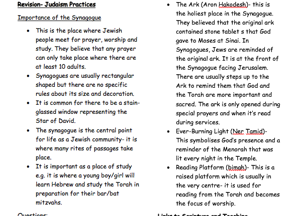 AQA Religious Studies B 2016 Judaism Practices Revision