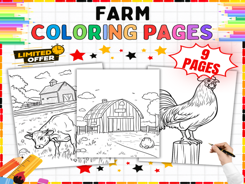 Farm Colouring Pages | 9 Farm Animals & Barn Scenes - Countryside Activities for Children