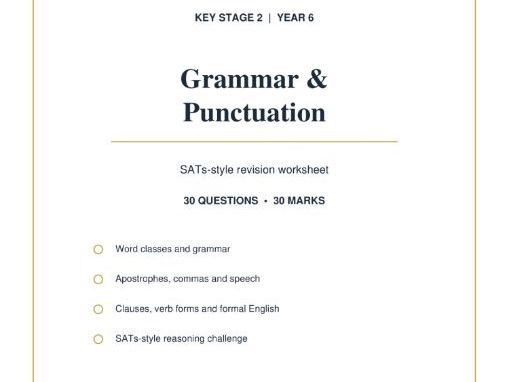 Year 6 Grammar & Punctuation Worksheet | KS2 SATs SPaG Revision | 30 Questions with Answers