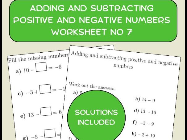 Adding and subtracting positive and negative numbers worksheet no 7