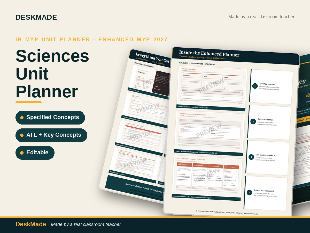 Sciences Unit Planner | Enhanced MYP 2027 | Specified Concepts | IB MYP