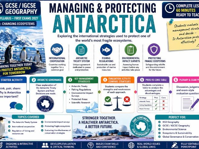 IGCSE Geography: Managing and Protecting the Antarctic Ecosystem Lesson (First Exams 2027)