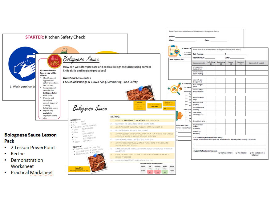 Bolognese Sauce Demo & Practical Lesson Pack