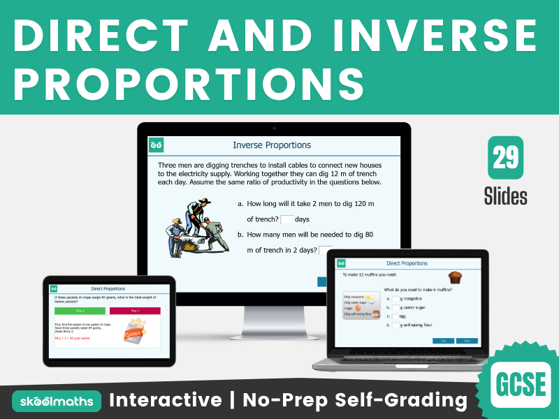 Direct and Inverse Proportions - GCSE Interactive Maths Lesson with Self-Marking Activities
