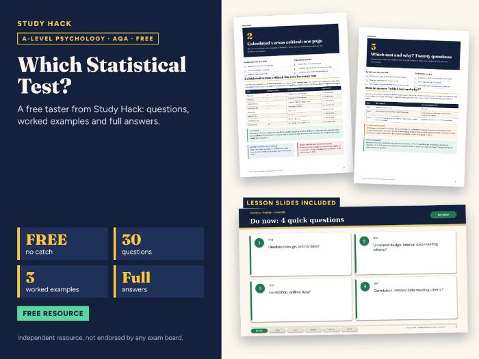 A-level Psychology Which Statistical Test? Flowchart and Practice (Free)