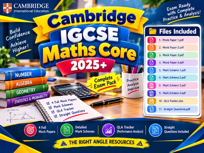 Cambridge IGCSE Maths Core 2025+ Complete Exam Pack: 4 Mocks, Mark Schemes & QLA Tracker + Straight