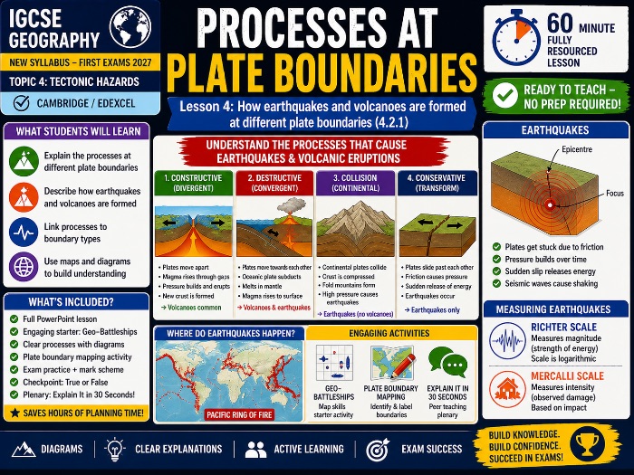 IGCSE Geography - Processes at Plate Boundaries - Topic 4 Tectonic Hazards (First Exams 2027)