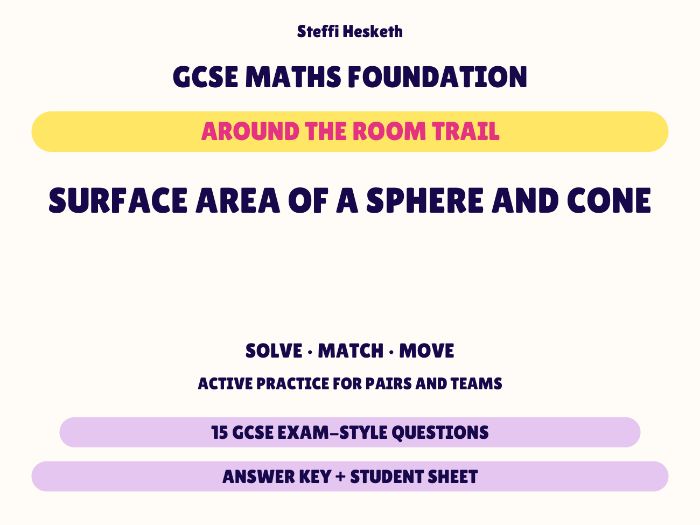 GCSE Foundation Maths Surface Area of a Sphere and Cone | Around the Room Trail