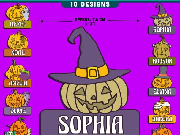 Halloween Pumpkin Name Labels, Autumn Classroom Organization, Editable Fall Student Decor, 10 Design