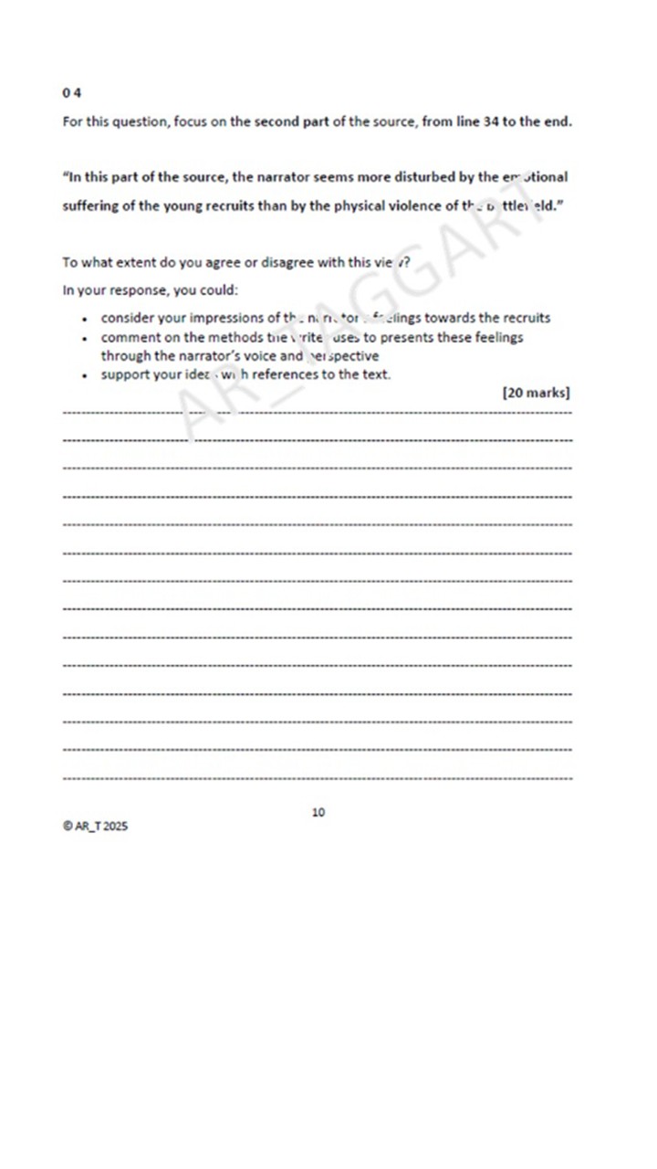 One AQA GCSE English Language Paper 1 Mock | Q4 Plan - (Rem) | Teaching ...
