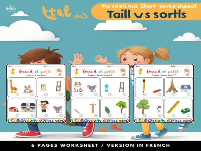 Basic Concepts Tall or Short for early learners- Printable posters for kids in French