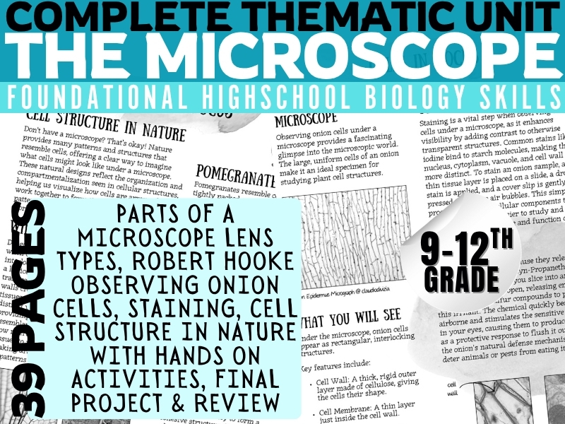 grade 9 - 12 Biology, the Microscope lesson, full thematic unit, worksheets