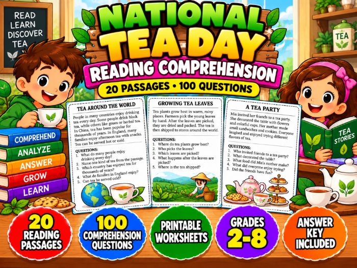National Tea Day Reading Comprehension | 20 Passages with Answer Key