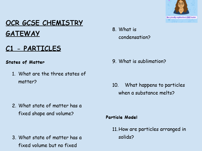 OCR GCSE Chemistry C1 Retrieval Practice: Low-Stakes Questions on Atomic Structure & Periodic
