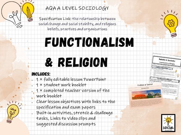 AQA A level Sociology - Beliefs in Society - Functionalism & Religion