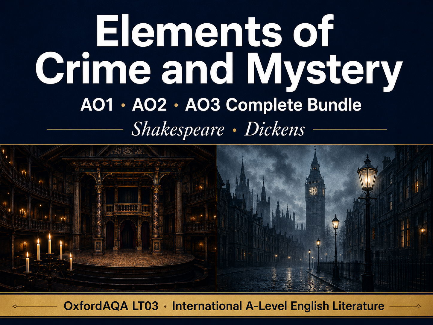 OxfordAQA International A-Level English Literature (9675) - LT03 Elements of Crime and Mystery | Complete AO1, AO2 and AO3 Booklet Bundle | Macbeth & Oliver Twist