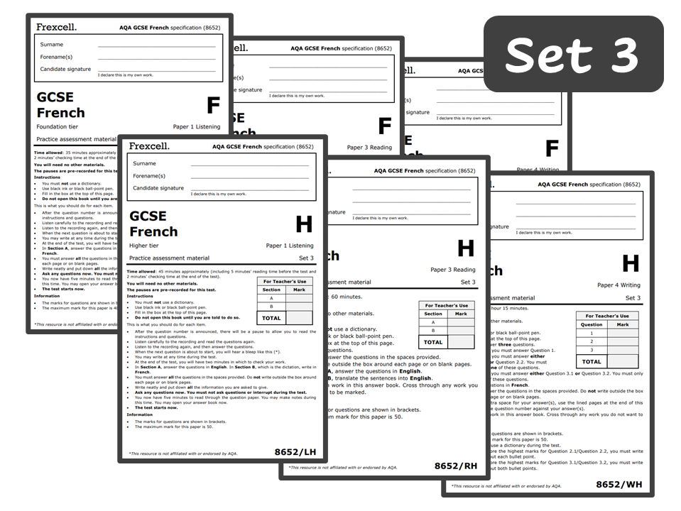 AQA GCSE French (2026) – Foundation & Higher Practice Paper Bundle (Set 3)