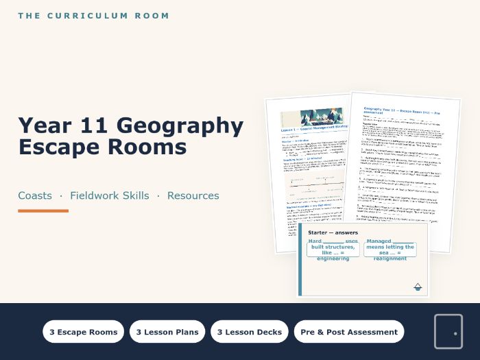 Year 11 Geography Escape Rooms: Coasts, Fieldwork Skills, Resources