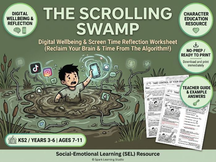 The Scrolling Swamp: Digital Wellbeing & Screen Time Reflection Worksheet (KS2/SEL)