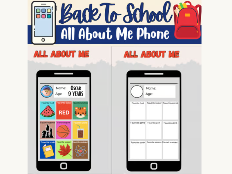 All About me Phone : First Day of School Activities - Getting to Know you