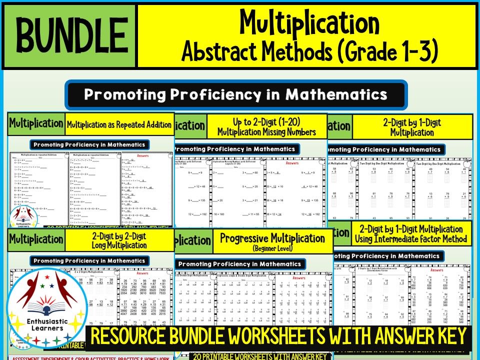 MULTIPLICATION ABSTRACT METHODS Worksheets Product or Resource BUNDLE for GRADE 1–3