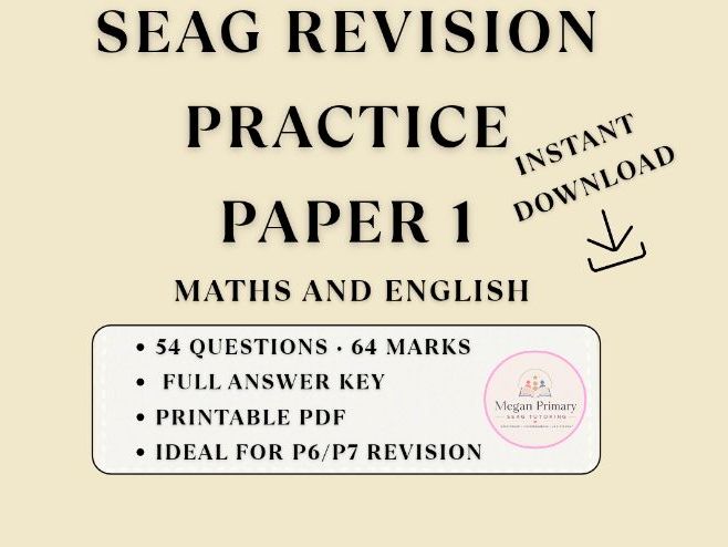 SEAG Practice Paper Northern Ireland | P7 Transfer Test Revision | Maths & English | Paper 1