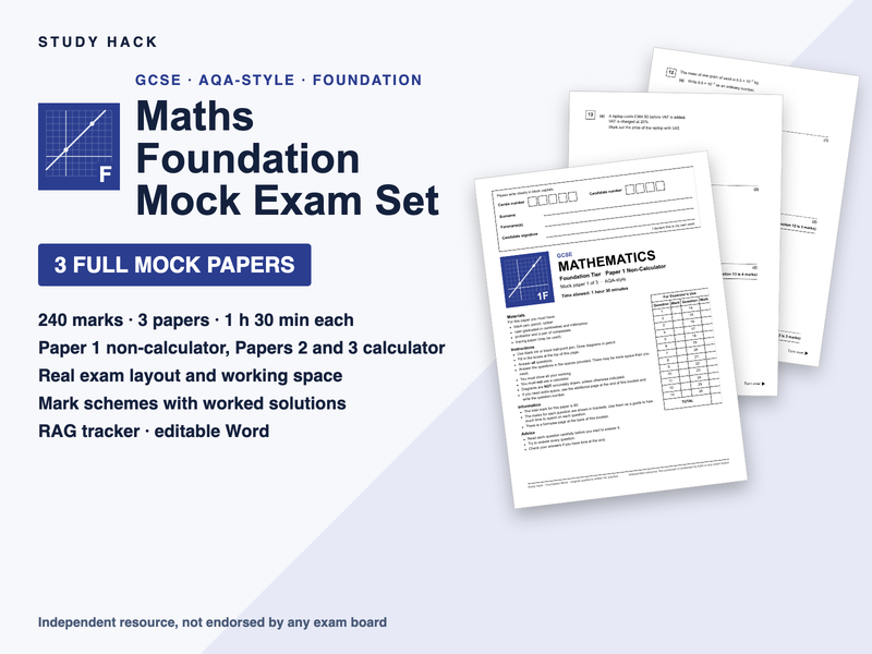 GCSE Maths Foundation Mock Set: 3 Papers, Mark Schemes with Worked Solutions, RAG Tracker