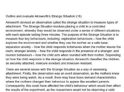 Strange Situation model essay to improve