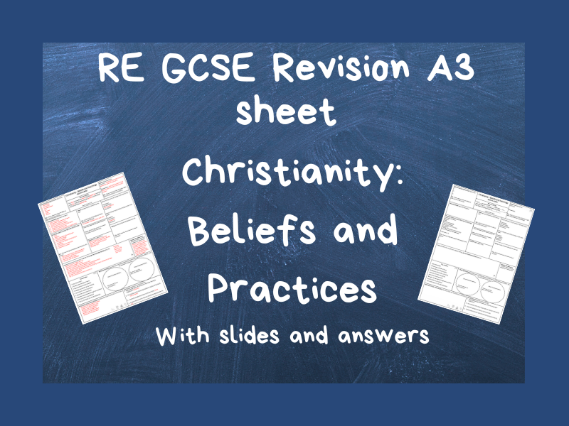 RE GCSE AQA Christianity Beliefs and Teachings Revision A3 Sheet - printable with answers