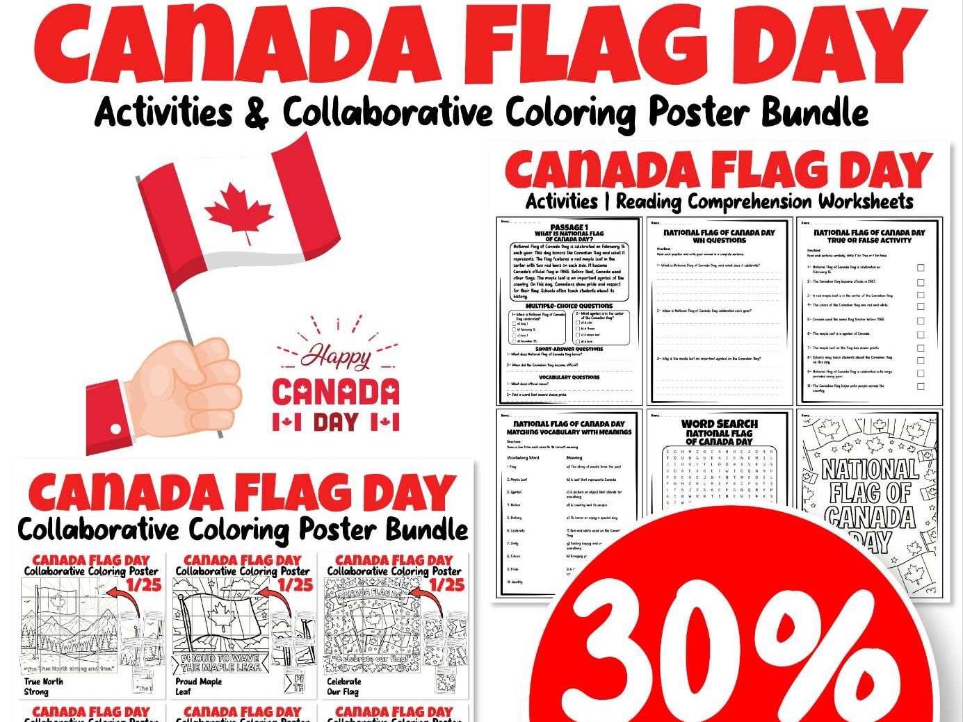 National Flag of Canada Day Activities & Collaborative Coloring Poster Bundle