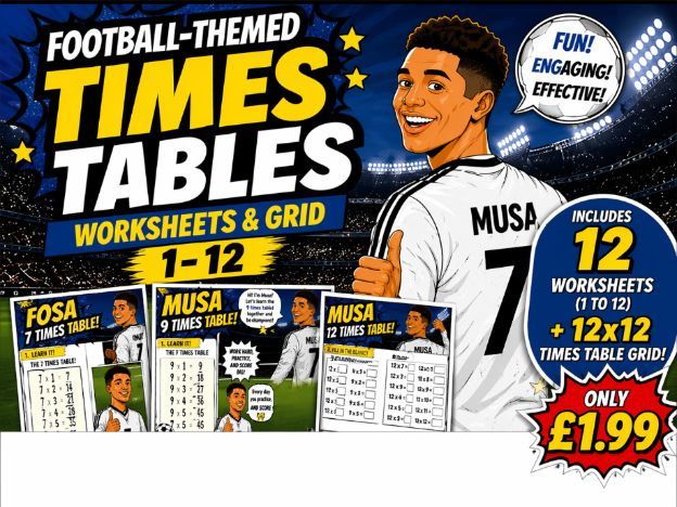 Times Table Pack - Football Themed - 1 to 12 times table - KS1 and KS2