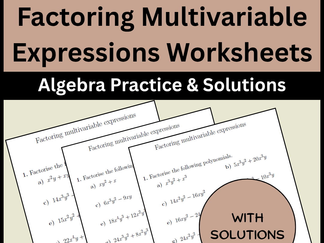Factoring Multivariable Expressions Worksheets | Algebra Practice & Solutions