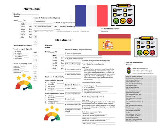 Pencil Case (French & Spanish) – Assessment, Mark Scheme & Self Assessment